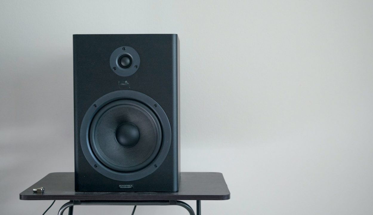 black speaker on table